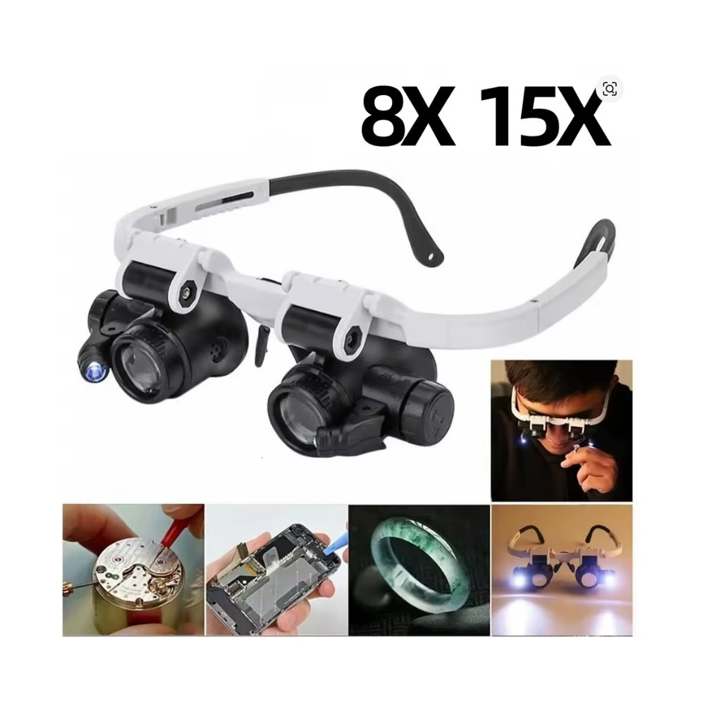 2XLED OCCHIALINI d'ingrandimento fascia d'ingrandimento regolabile 8X 15X