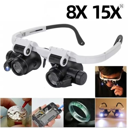 2XLED OCCHIALINI d'ingrandimento fascia d'ingrandimento regolabile 8X 15X