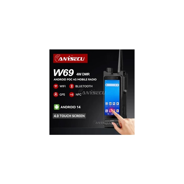 ANYSECU W69-EU-UV POC RADIO 4G ANDROID 14 DMR VHF UHF 136-174/400-470 MHZ BT GPS WI-FI NFC