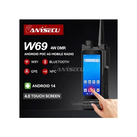 ANYSECU W69-EU-UV POC RADIO 4G ANDROID 14 DMR VHF UHF 136-174/400-470 MHZ BT GPS WI-FI NFC