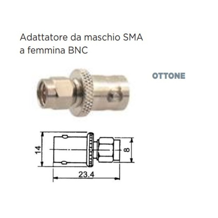 CONNETTORE ADATTATORE DA BNC FEMMINA A SMA  MASCHIO