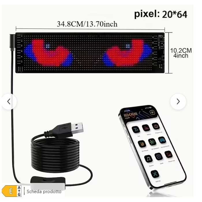 Display a pixel LED morbido, arrotolabile, programmabile da app, per orologio, CALL, etc