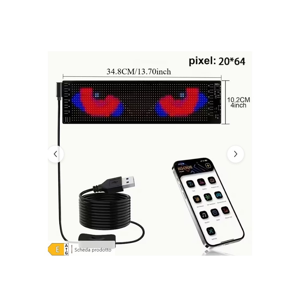Display a pixel LED morbido, arrotolabile, programmabile da app, per orologio, CALL, etc