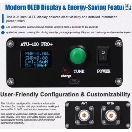 MGE ATU-100 PRO+ Sintonizzatore automatico per antenna 100W 1.8 - 50MHz batteria ricaricabile