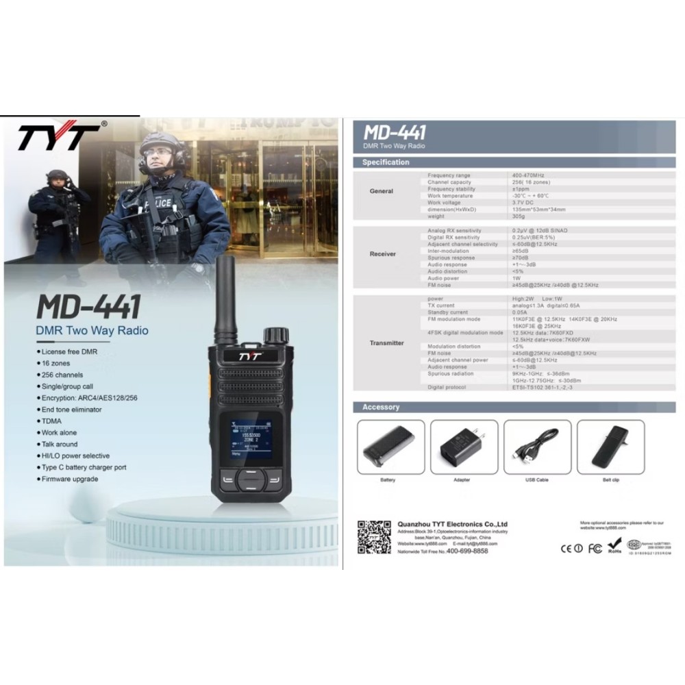 TYT MD-441 DMR 446 MHZ PROFESSIONALE DMR