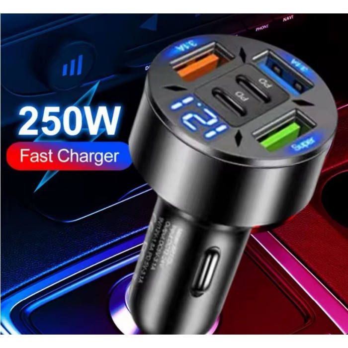 Caricabatteria da auto da 250 W a 5 porte Ricarica rapida PD QC3.0  USB C Adattatore di tipo C