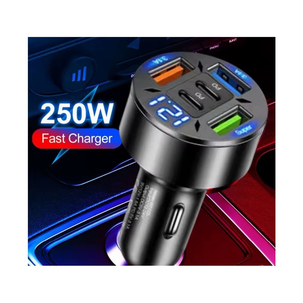 Caricabatteria da auto da 250 W a 5 porte Ricarica rapida PD QC3.0  USB C Adattatore di tipo C